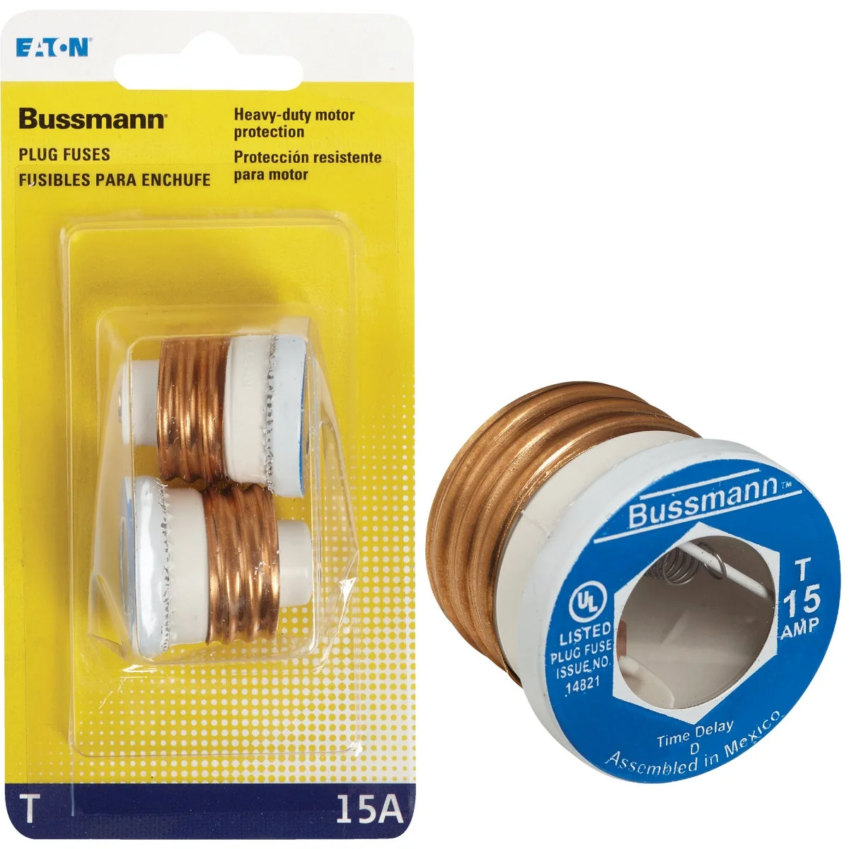 Easy-to-Use Bussmann 15A T Time-Delay Plug Fuse 2-Pack Dependable