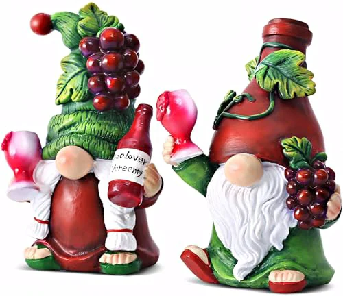 Organic 2PCS Wine Gnomes Figurines for Couple Home Party Wine Bar Decor Gnome Gifts for Women Collectible Statue Outdoor for Dining Tables Tiered Pallets Wine Cabinet Living Room 2 Count User-Friendly