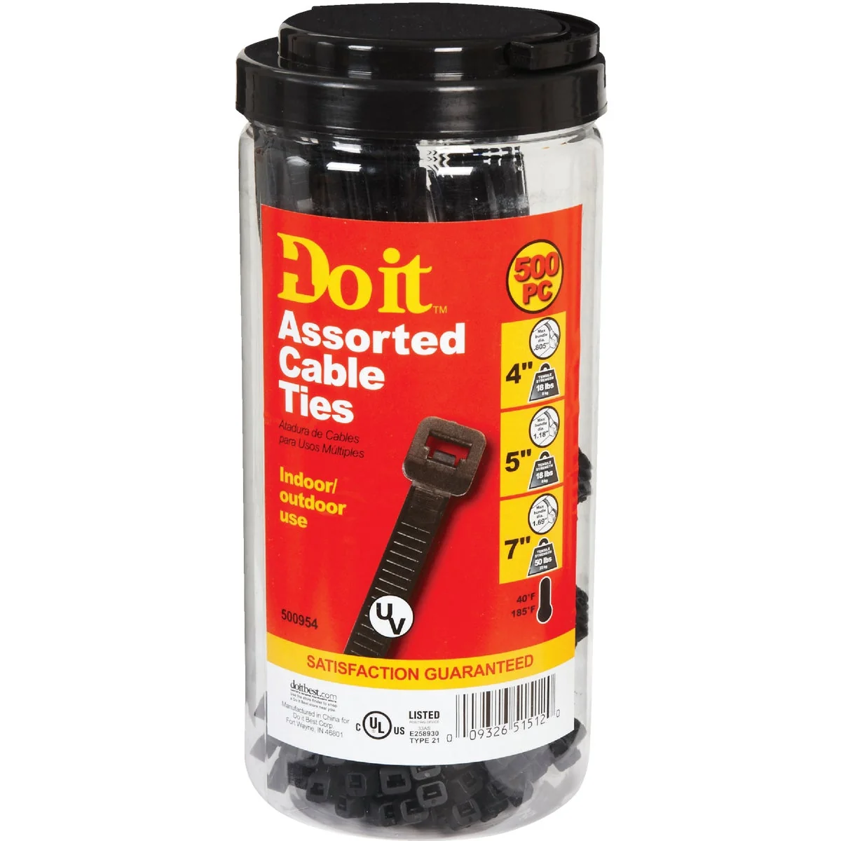Powerful Do it Weather Resistant Self-Locking Molded Nylon Black Cable Tie Assortment 500-Piece Healthy
