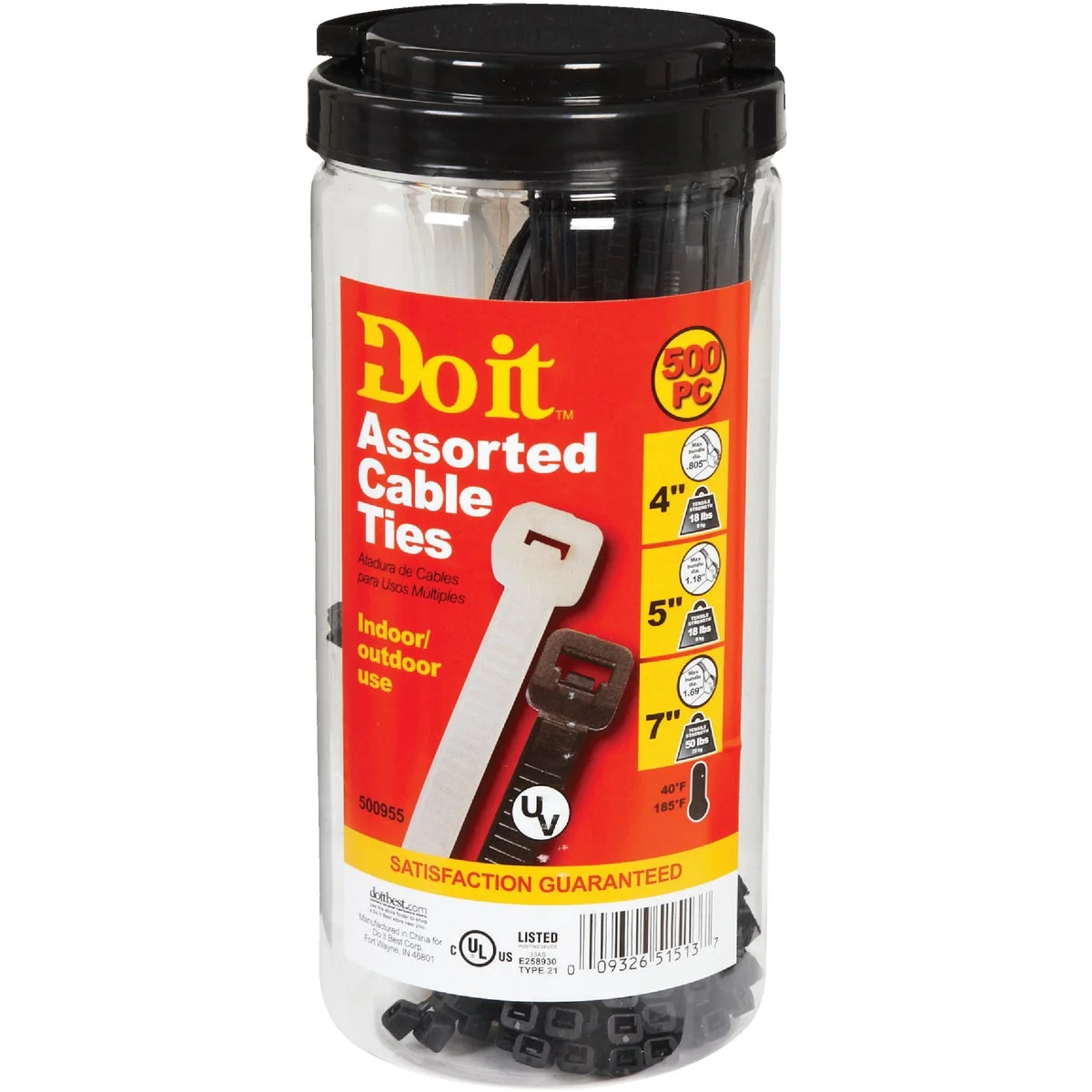 Professional Do it Self-Locking Molded Nylon Black Natural Cable Tie Assortment 500-Piece Safe