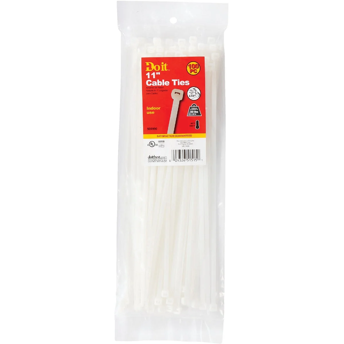 World-Class Do it 11 In. x 0.189 In. Natural Color Molded Nylon Cable Tie 100-Pack User-Friendly