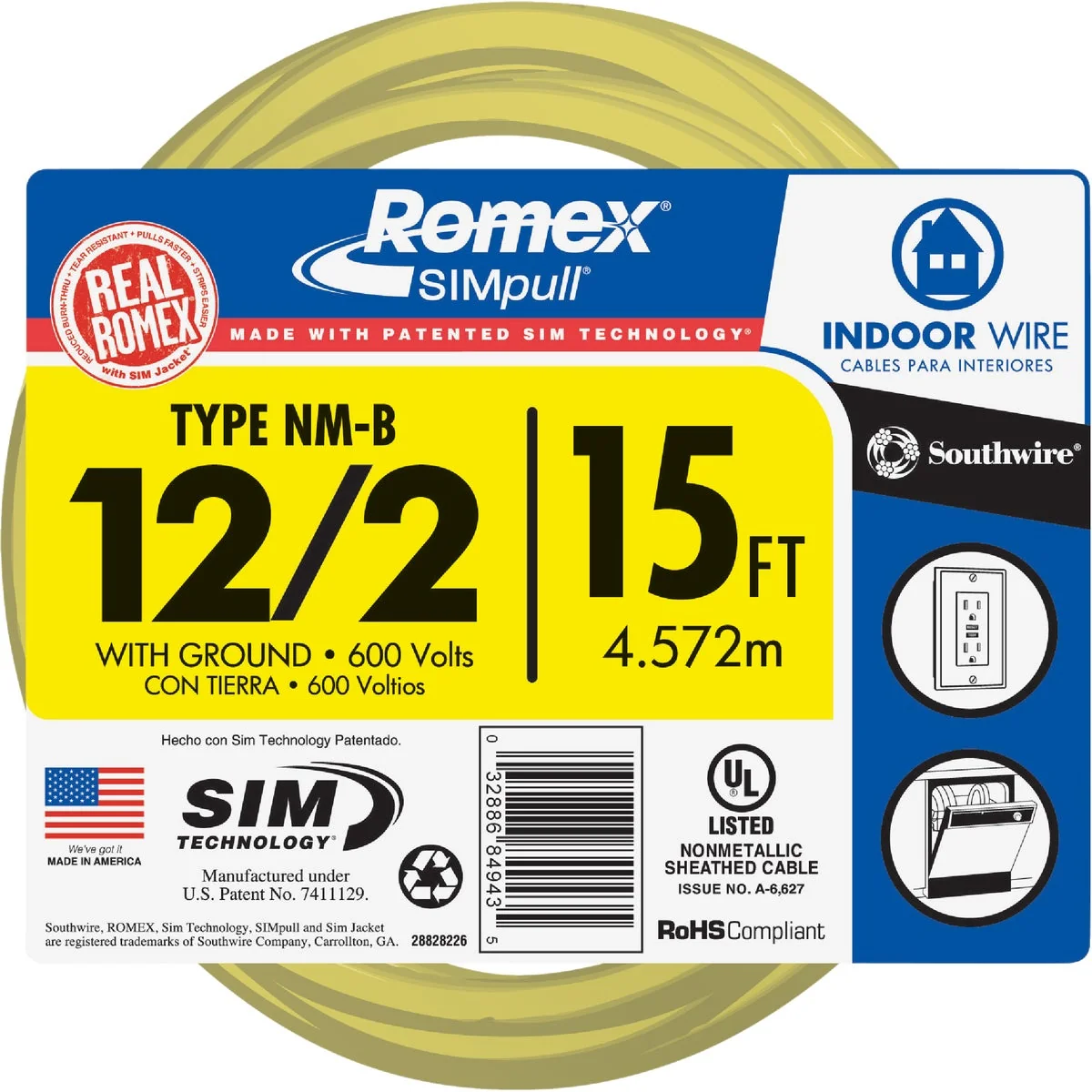 Healthy Romex 15 Ft. 12-2 Solid Yellow NMW G Electrical Wire Reusable