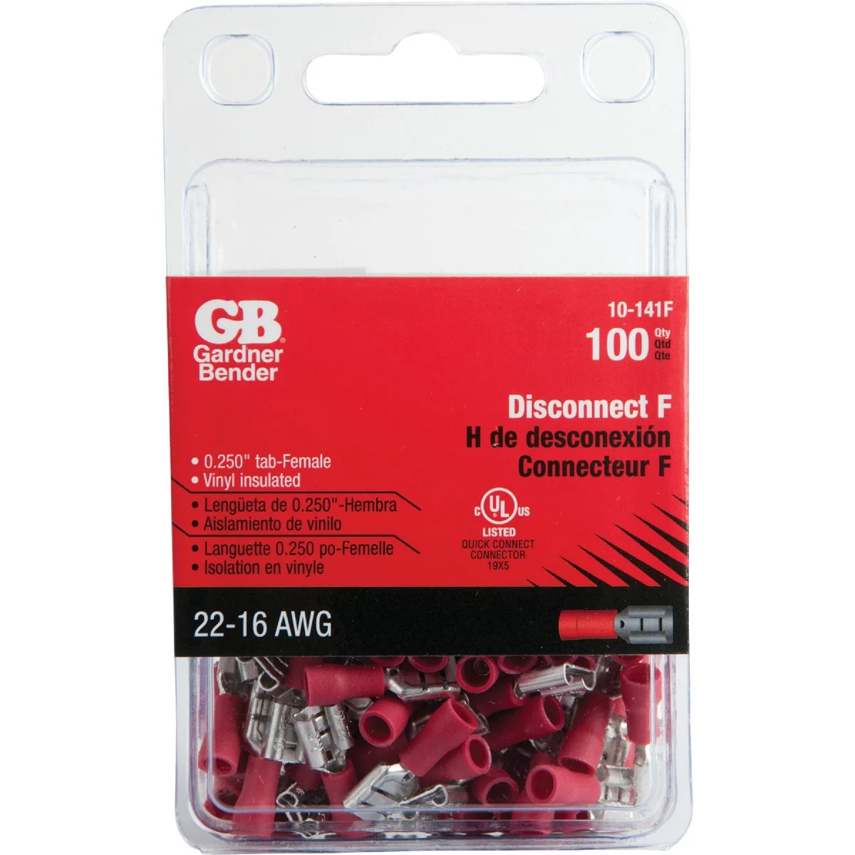 Crafted Gardner Bender 22 to 16 AWG Female Red Vinyl-Insulated Barrel Disconnect 100-Pack Carefully Designed