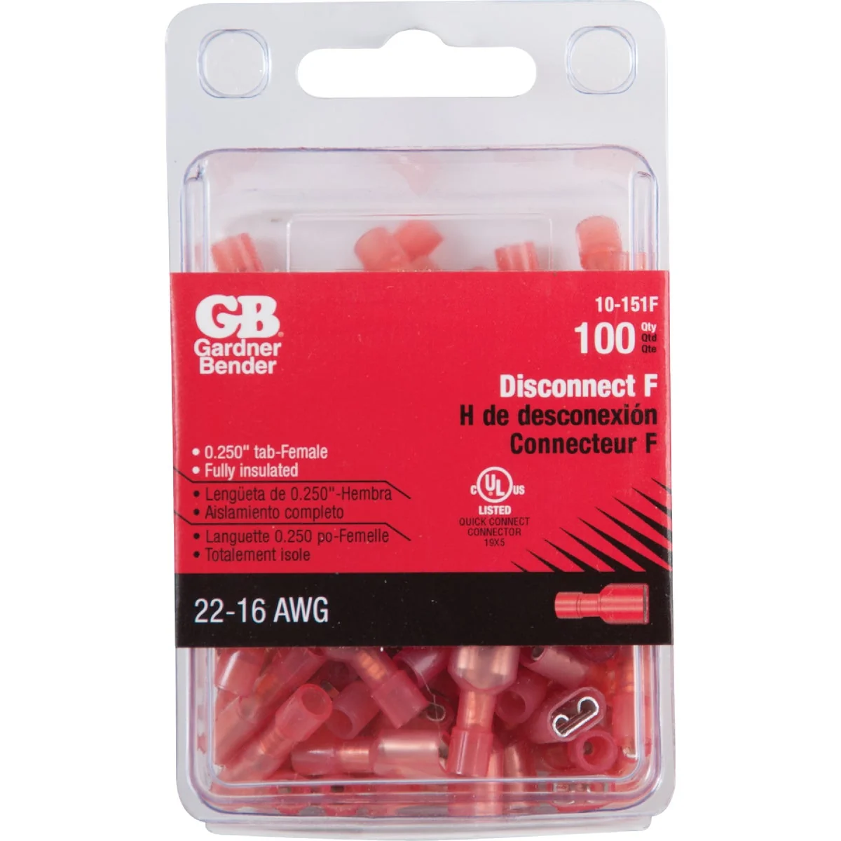 Long-Lasting Gardner Bender 22 to 16 AWG Female Red Fully-Insulated Disconnect 100-Pack Soft