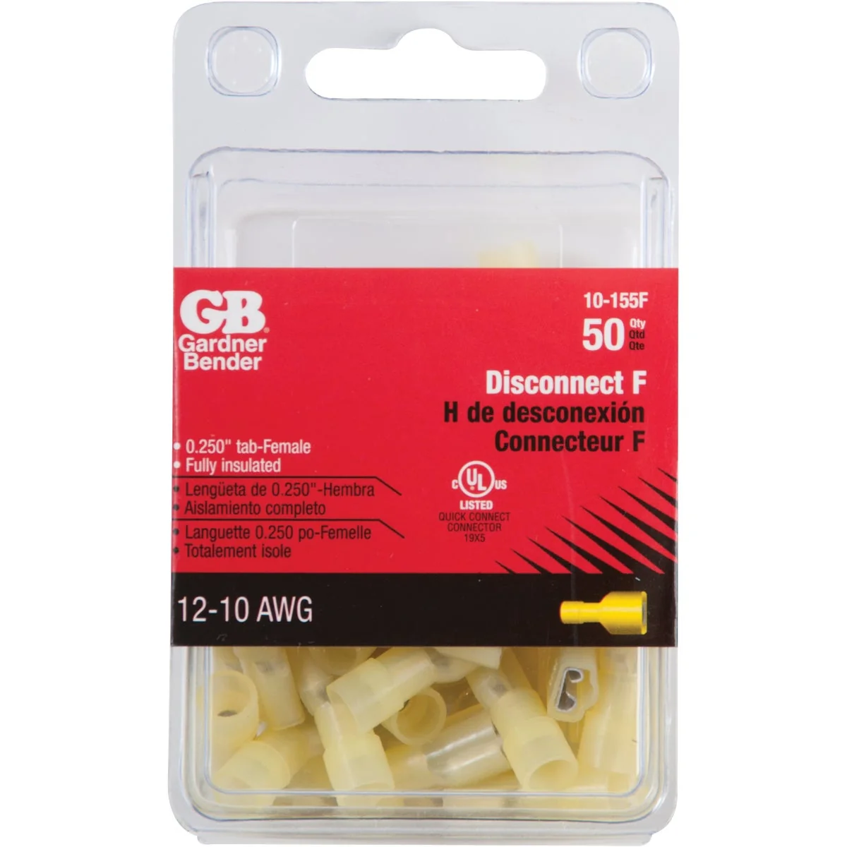 High-Performance Gardner Bender 12 to 10 AWG Female Yellow Fully-Insulated Disconnect 50-Pack Exclusive