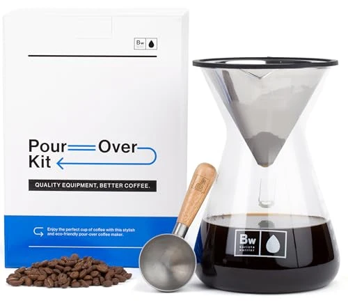 Green Pour Over Coffee Maker with Glass Carafe and Reusable Stainless Steel Dripper 2 Count Reliable