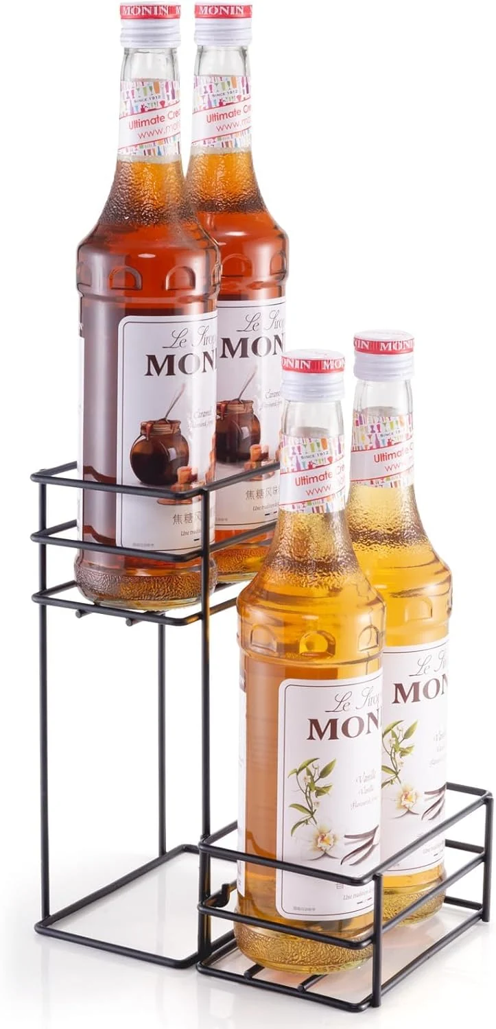 Smooth 4 Bottle Coffee Syrup Organizer Coffee Syrup Rack for Coffee Bar Kitchen Small Wine Rack for Bar Family Storage for Syrup Wine Dressing Optimized