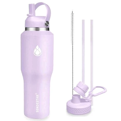 Effective 40oz Water Bottle Wide Mouth Stainless Steel Vacuum Insulated Double Wall with 2 Straw Lids Fit in Any Car Cup Holder Verified