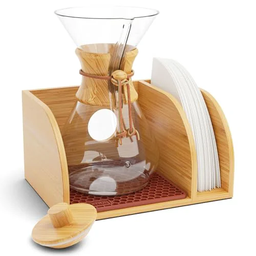 Classic Pour Over Caddy with Lid for Chemex Bodum Cosori Coffee Makers Brown Next-Generation