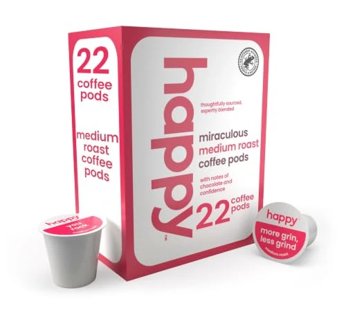 Environmentally Friendly Happy Coffee Medium Roast Coffee Pods 22 Count Durable