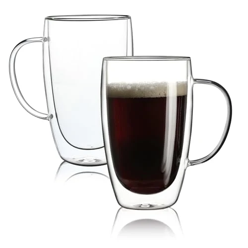 Dependable 2 Pack Double Walled Glass Coffee Mugs with Handles 2 Count Modern