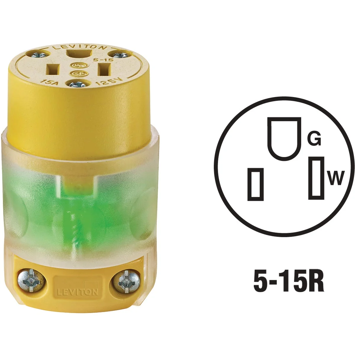 Enhanced Leviton 15A 125V 3-Wire 2-Pole Illuminated Cord Connector Effective