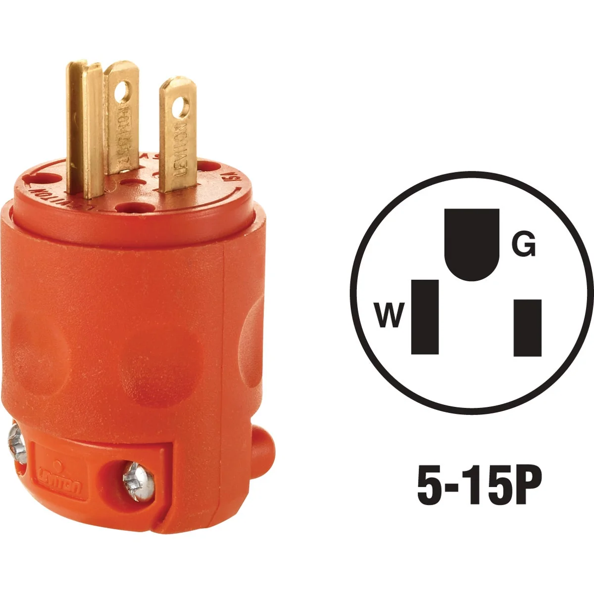 Refined Leviton 15A 125V 3-Wire 2-Pole Residential Grade Cord Plug Orange Organic
