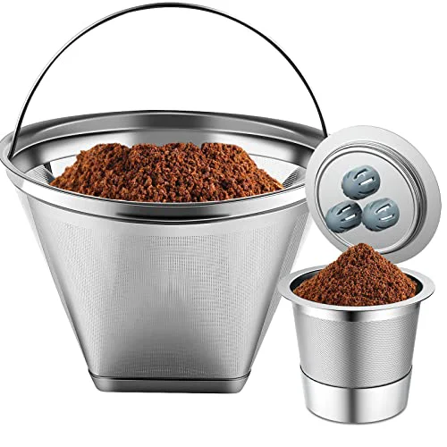 Secure Stainless Steel Reusable Coffee Filter Compatible with Coffee Maker 2 Count Premium Material