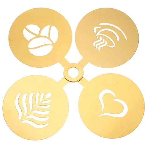 Smart 4pcs Golden Practical Latte Stainless Steel Reusable Stencils Mould Sugar DIY Baking Art Gold Decorating Cake Milk Cappuccino Templates Painting Tool Sieve Pattern Coffee Store 4 Count First-Class