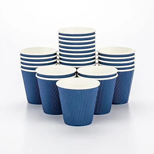 Enhanced Ripple Wall Coffee Cups 500 Count 8 Ounce Insulated Midnight Blue Paper Cups High-Grade
