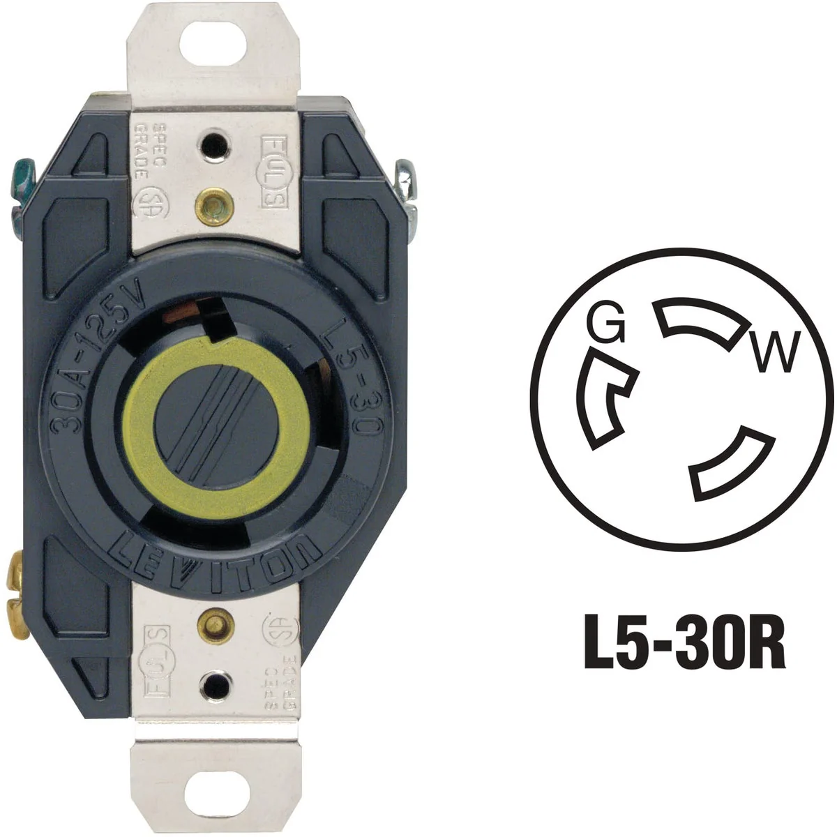 Trusted Leviton 30A 125V Black Industrial Grade L5-30R Locking Outlet Receptacle Genuine