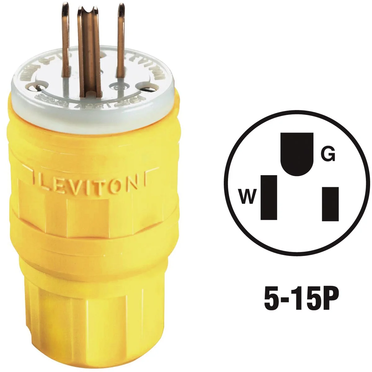 Convenient Leviton 15A 125V 3-Wire 2-Pole Wetguard Cord Plug Clean