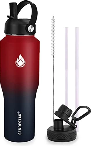Powerful 32oz Water Bottle Wide Mouth Stainless Steel Vacuum Insulated Double Wall with 2 Straw Lids Fit in Any Car Cup Holder Artisan