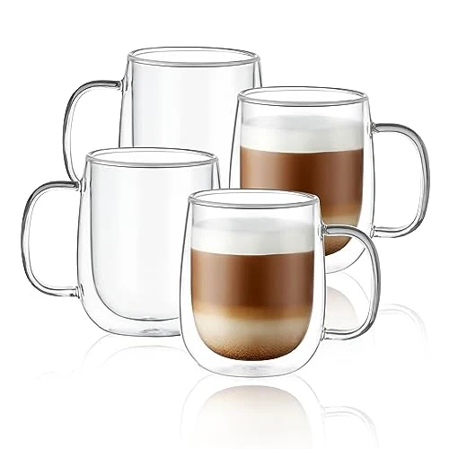 High-Performance Glass Coffee Mugs 12oz 4 Count Artisan