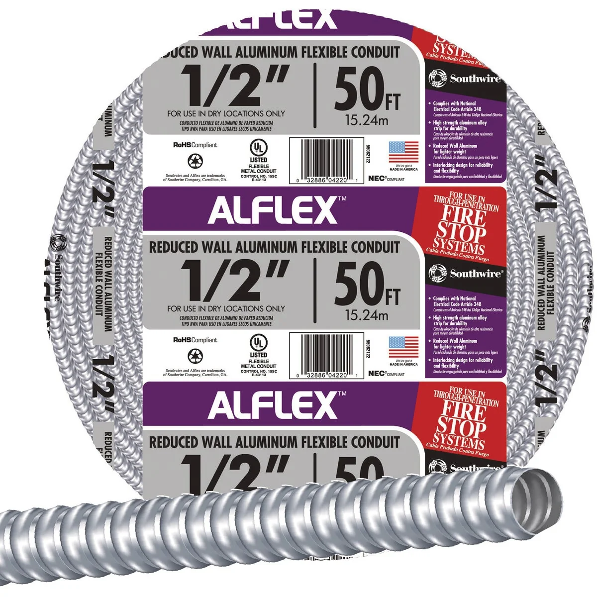 Artisan Southwire 1 2 In. x 100 Ft. Aluminum Flexible Flexible Metal Conduit Consistent