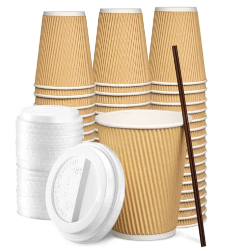 Official 12 oz. 100 Count Insulated Kraft Ripple Paper Hot Cups Optimized