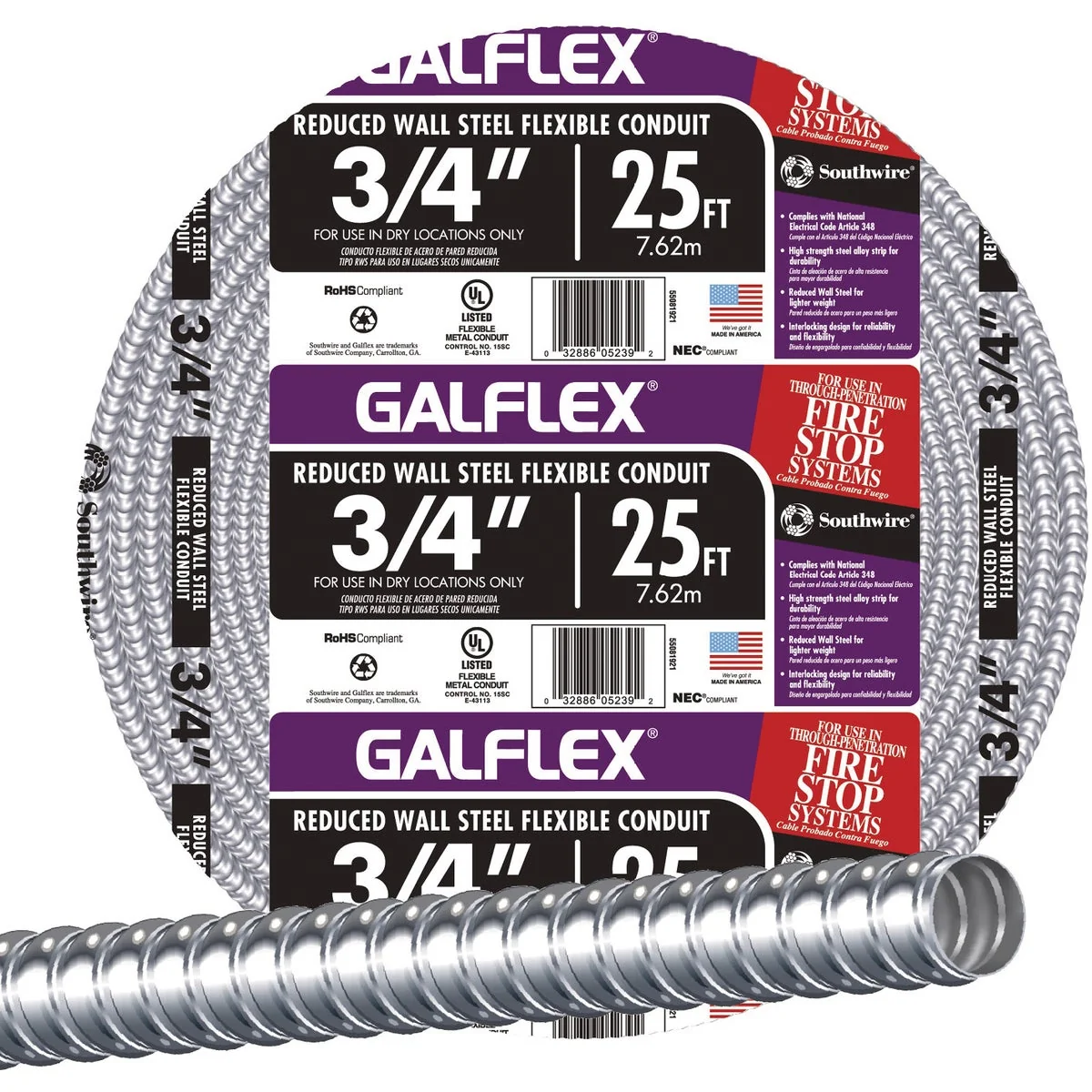 Solid Southwire 3 4 In. x 25 Ft. RWS Flexible Flexible Metal Conduit Recyclable