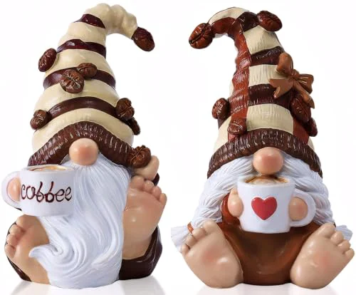 Crafted 2PCS Coffee Gnomes FigurinesFigurines Mother’s Day Decorations Kitchen Shelf Decor Tiered Tray Table Ornament Coffee Bar Accessories Decor Elfs Statue Cute Resin Housewarming Gifts for Women 2 Count Responsible