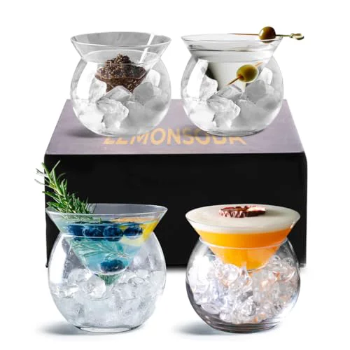 Specialty Stemless Martini Glasses with Chiller 4 Count Natural