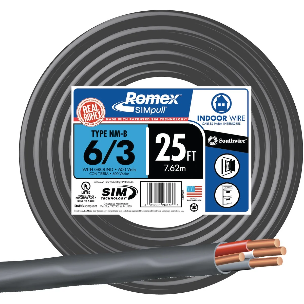 Specialty Romex 25 Ft. 6-3 Stranded Black NMW G Electrical Wire Traditional