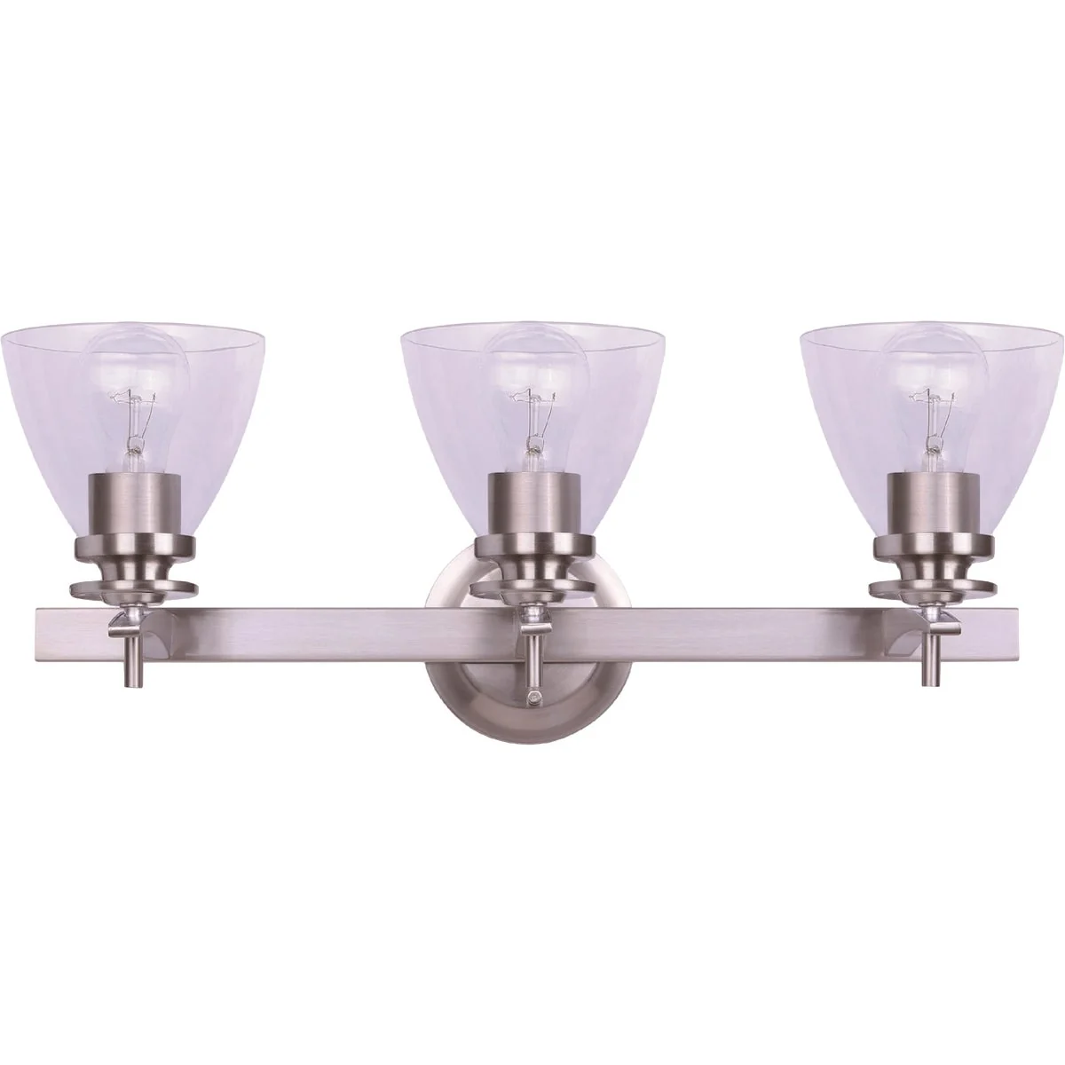 Effective Home Impressions 3-Bulb Brushed Nickel Vanity Bath Light Fixture Clear Glass Solid