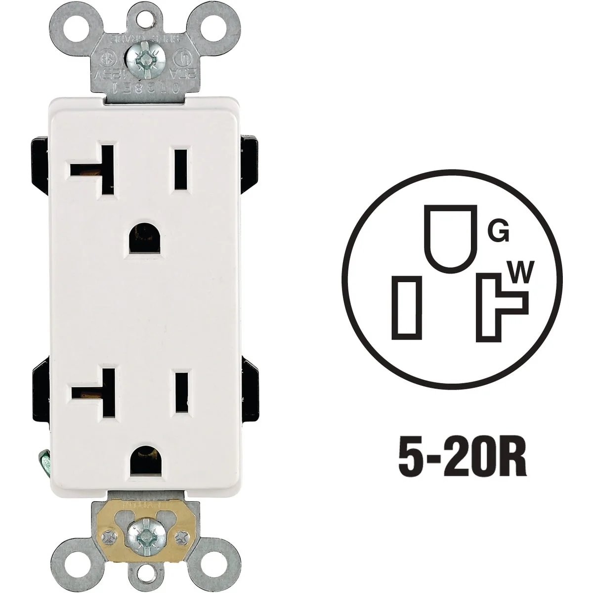 Crafted Leviton Decora Plus 20A White Residential Grade 5-20R Duplex Outlet Excellent