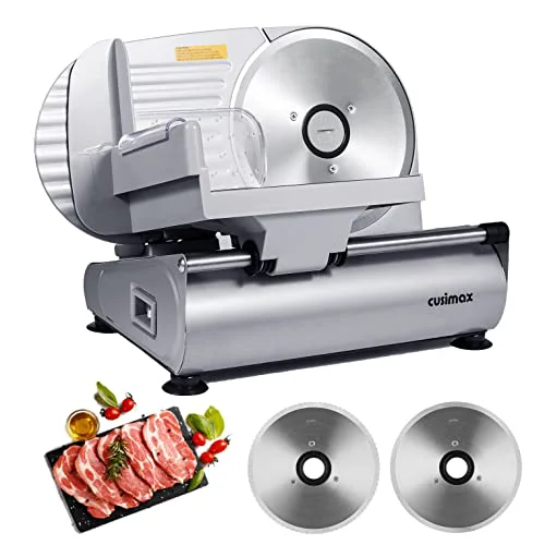 Reusable Meat Slicer CUSIMAX Electric Deli Food Slicer with Two 7.5’Removable Stainless Steel Blades and Pusher Flexible