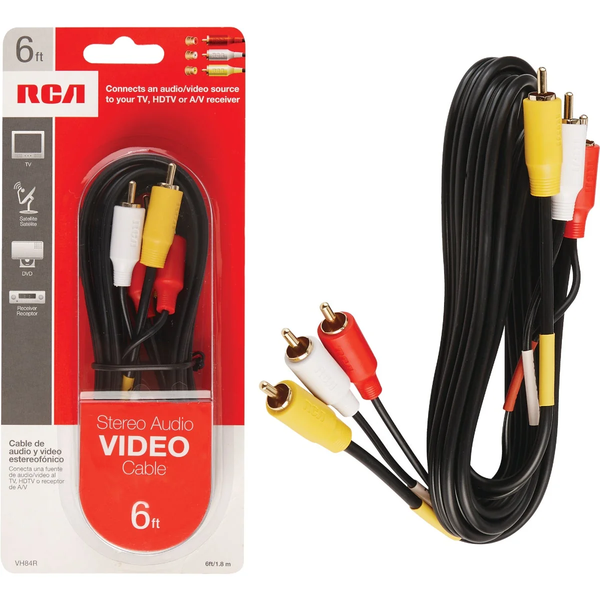 High-Quality RCA 6 Ft. Black Audio Video Dubbing Cable Casual