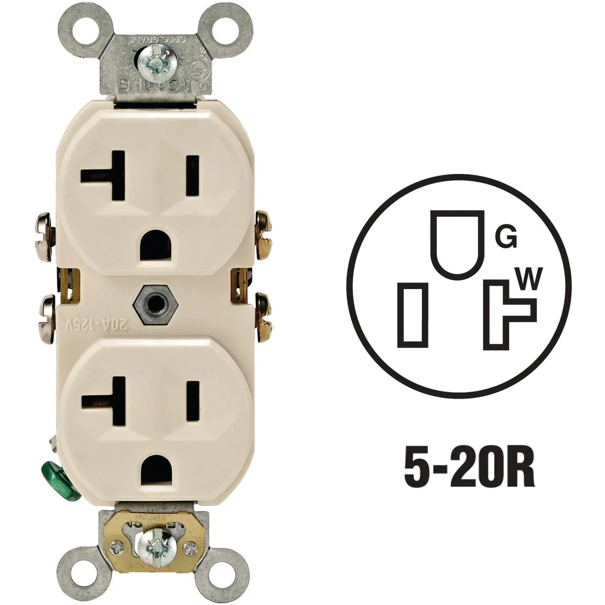 Specialty Leviton 20A Light Almond Shallow Commercial Grade 5-20R Duplex Outlet Contemporary