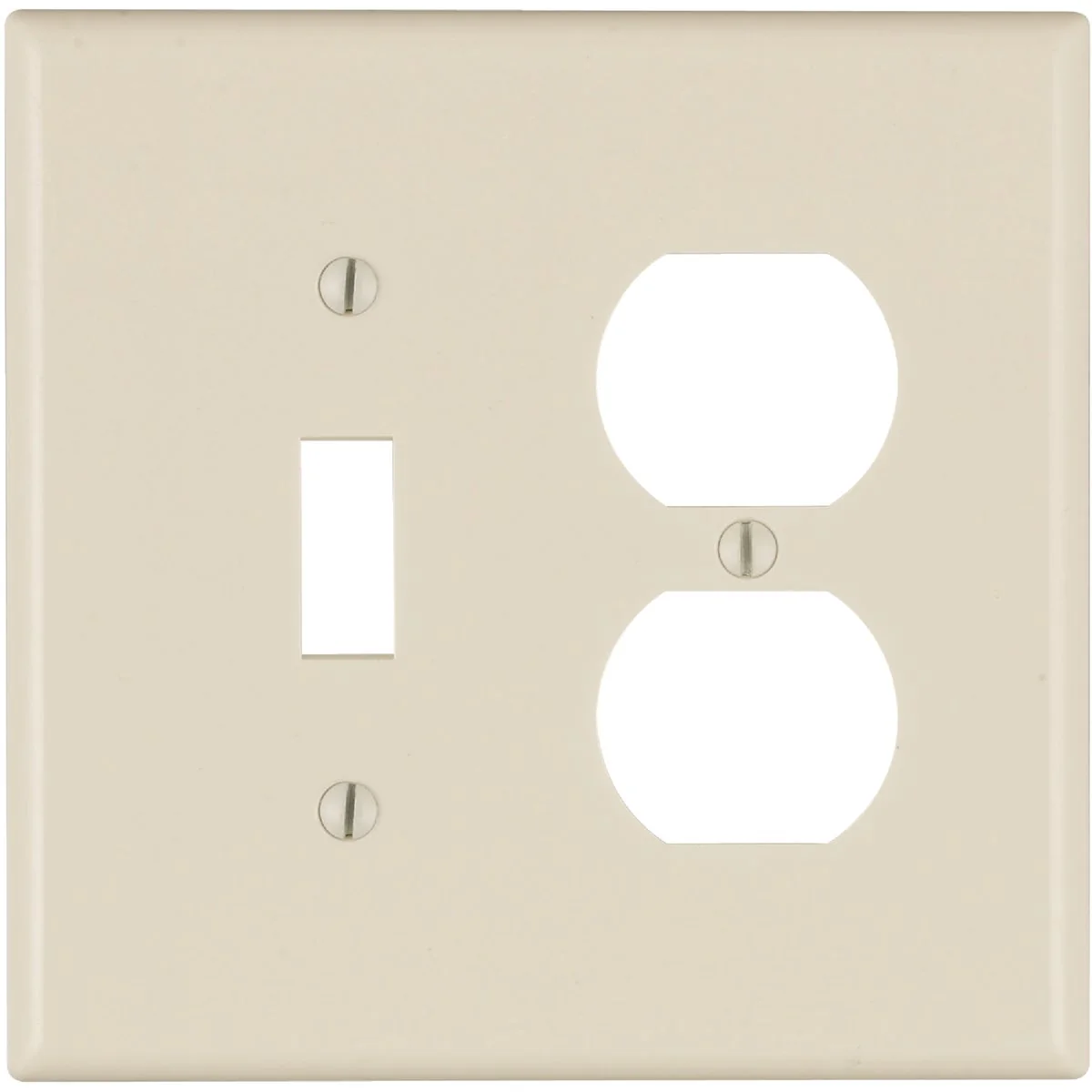 Secure Leviton Mid-Way 2-Gang Thermoset Single Toggle Duplex Outlet Wall Plate Light Almond Soft