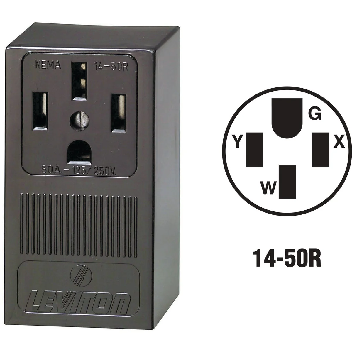 Luxury Leviton 50A Surface Mount Black 14-50R Grounding Range Power Outlet Durable