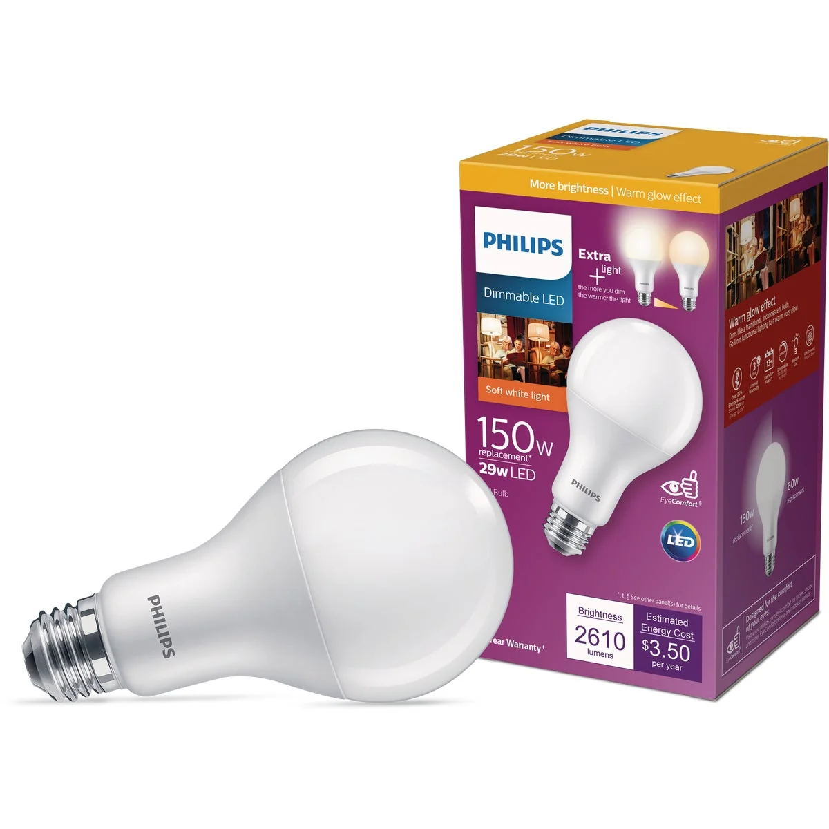 Functional Philips Warm Glow 150W Equivalent Soft White A21 Medium Dimmable LED Light Bulb Unique