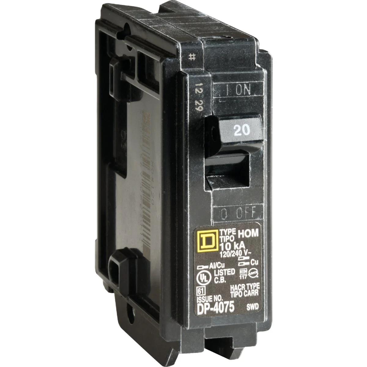 Expertly Made Square D Homeline 20A Single-Pole Standard Trip Circuit Breaker Minimalist