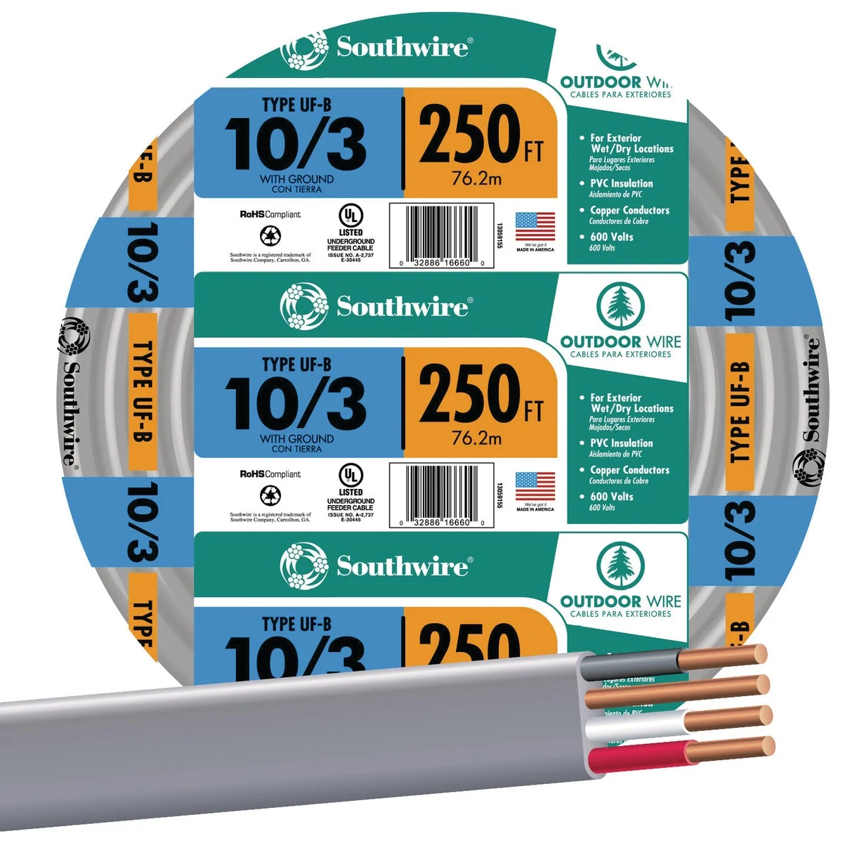 Elite Southwire 250 Ft. 10 AWG 3-Conductor UFW G Electrical Wire High-Grade