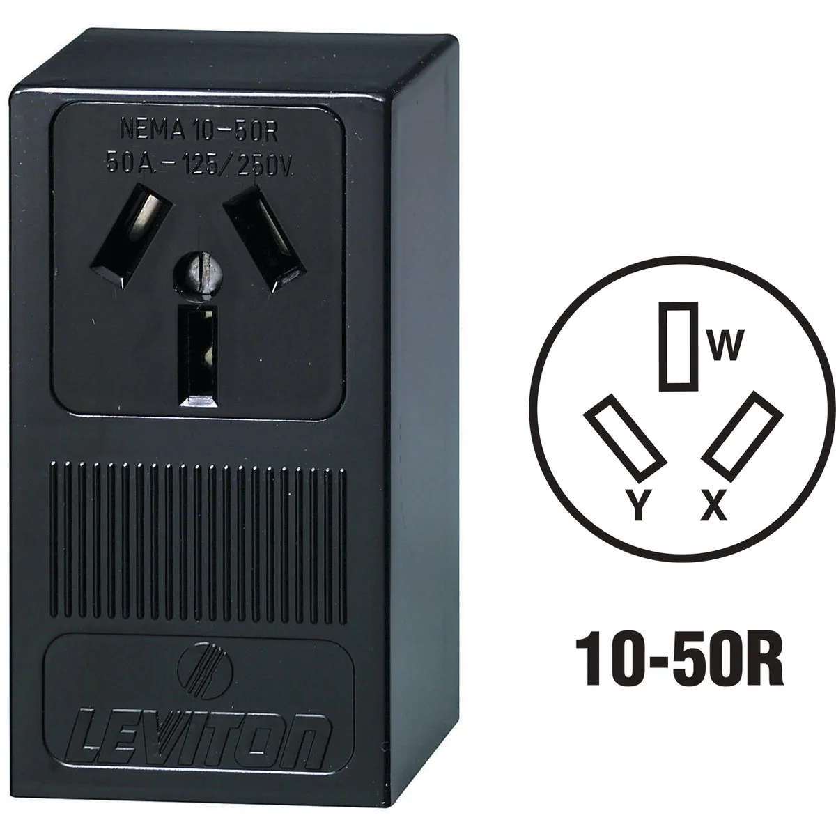 World-Class Leviton 50A Surface Mount Black 10-50R Non-Grounding Range Power Outlet Secure