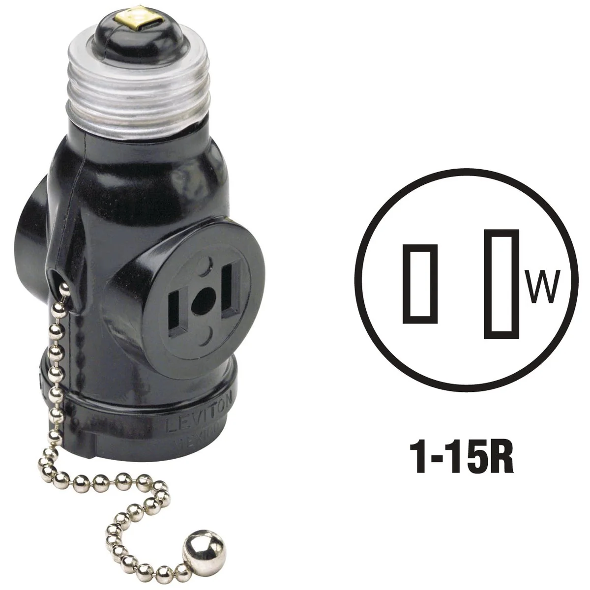Natural Leviton Black 125V Pull Chain Socket Adapter High-End