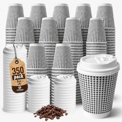 High-Grade 350 Pack 8 oz Insulated Disposable Coffee Cups with Lids 350 Count Relaxed