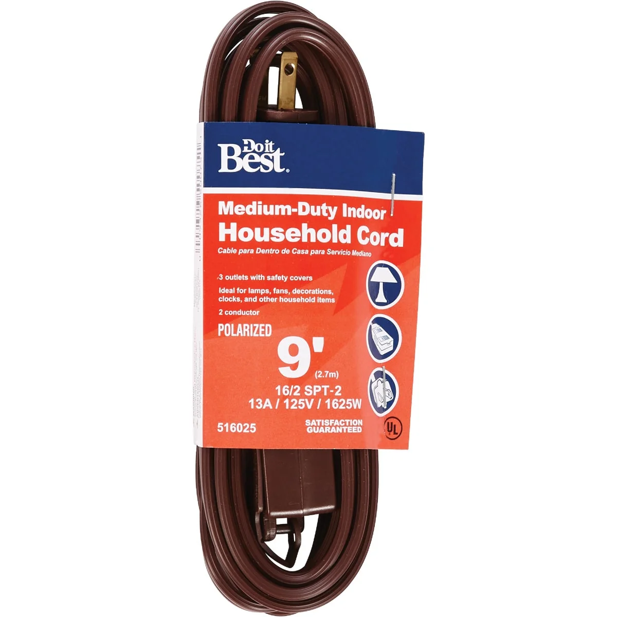 Smart Do it 9 Ft. 16 2 Brown Cube Tap Extension Cord Functional