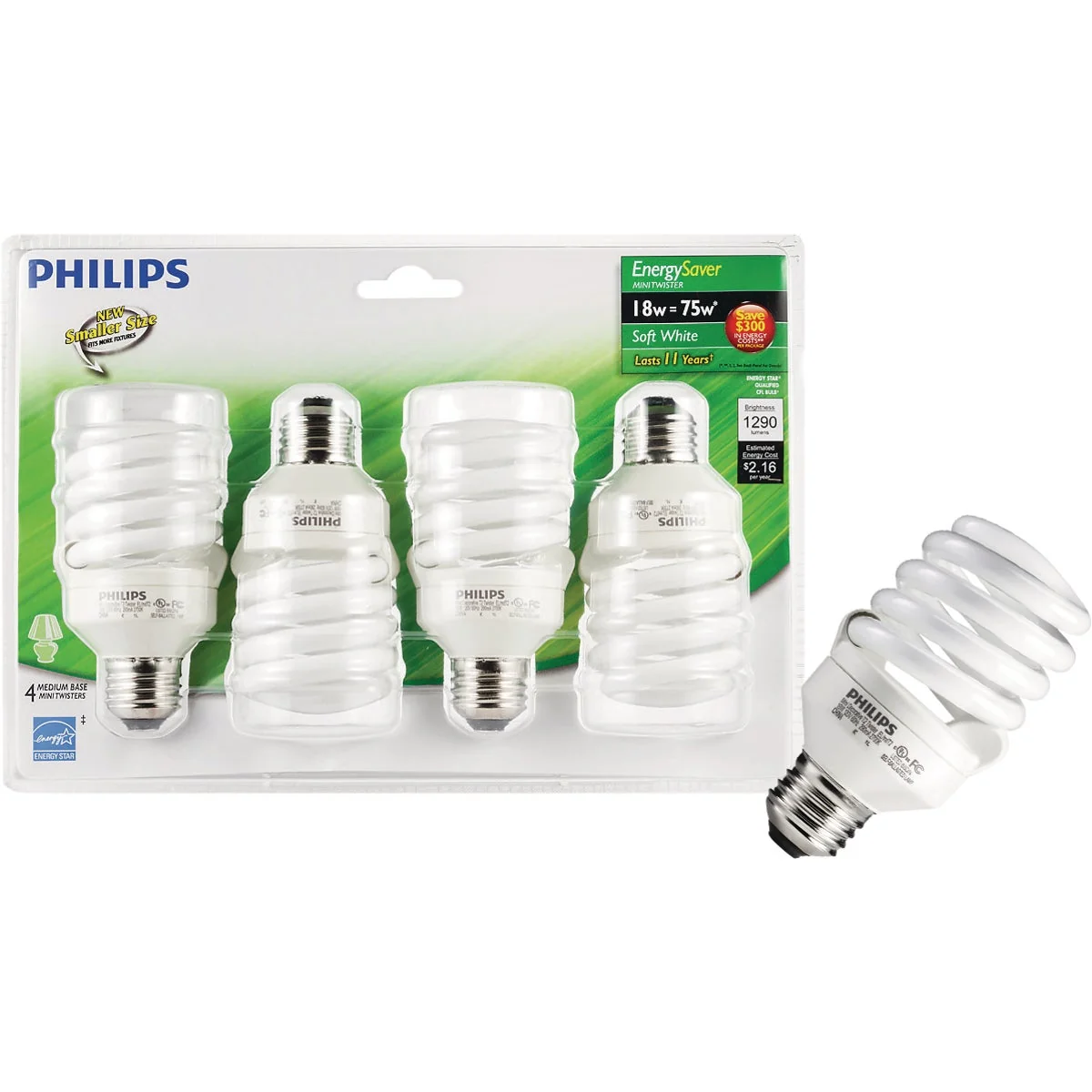 Comfortable Philips Energy Saver 75W Equivalent Soft White Medium Base T2 Spiral CFL Light Bulb 4-Pack Fine