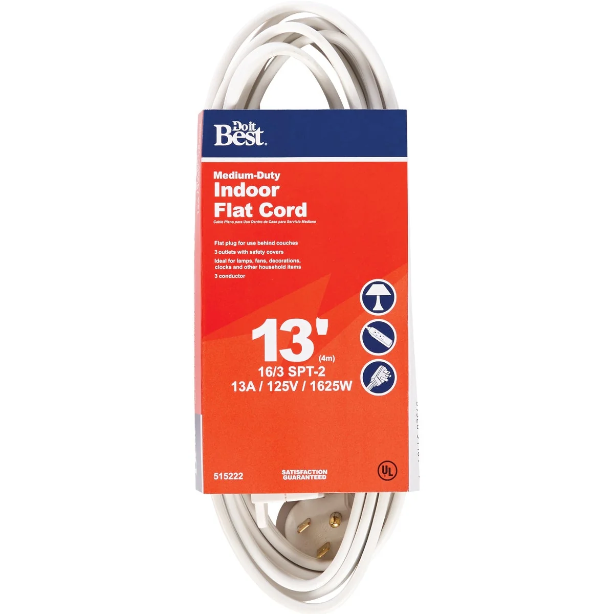 Breathable Do it 13 Ft. 16 3 Flat Plug White Extension Cord Certified
