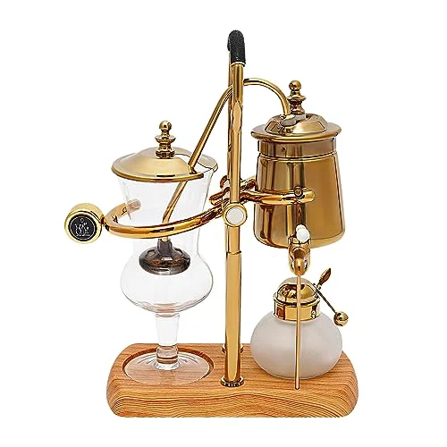 Versatile Balance Syphon Coffee Maker Elegant Unique Belgian Machine for Coffee and Tea Easy to Clean Integrated Filter Gold Accents Decorative Design Tasting Coffee Espresso Brewer