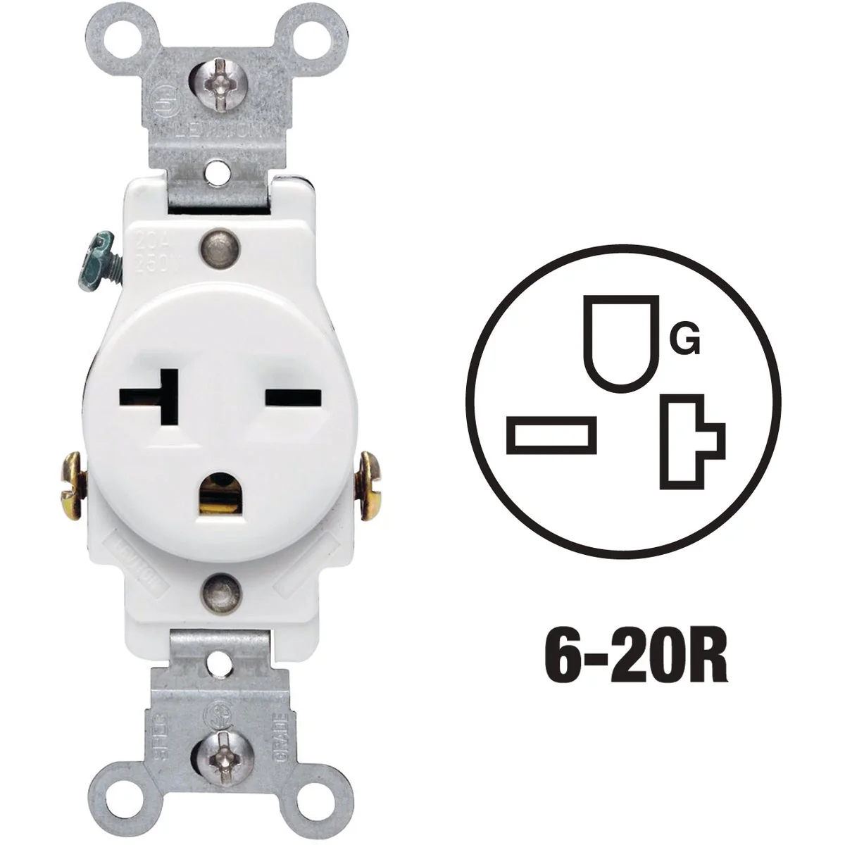 Reusable Leviton 20A White Heavy-Duty 6-20R Grounding Single Outlet Professional
