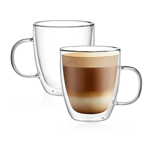 Lightweight Double Wall Glass Coffee Mugs 12 oz 2 Count Advanced