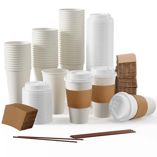 Optimized 100 Pack 16 oz Paper Coffee Cups 100 Count Green
